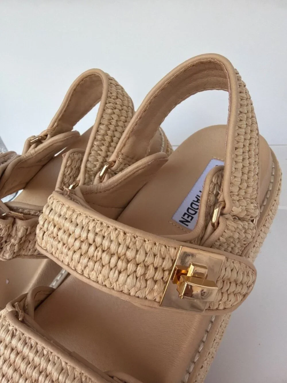 Steve Madden Bigmona Platform Sandals Natural Raffia Women Size 9